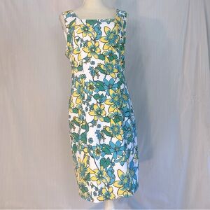Pappagallo Vintage Dress Blue Green & Yellow Floral  Sleeveless Cut Out Back 12